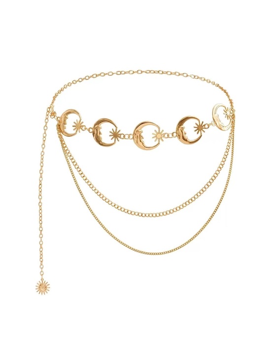 Celestial Moon & Star Waist Chain Belt #Gold Body Chain #Boho Festival Belt #Y2K main image 4